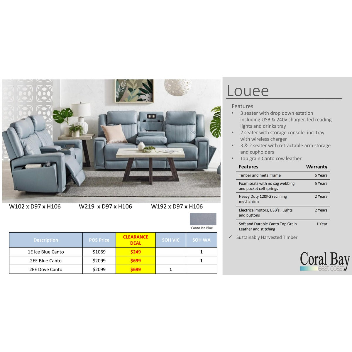 Louee Leather Recliner Clearance