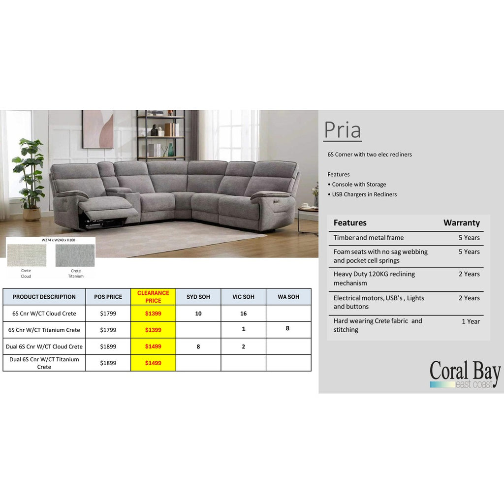Pria Corner Recliner Clearance